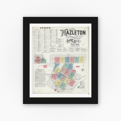 Old map wall art mockup — black gallery frame with white mat — Sanborn Fire Insurance Map from Hazleton, Luzerne County, Pennsylvania (1895), Sheet #0001