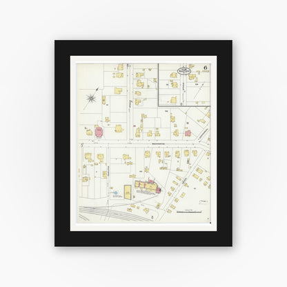 Old map wall art mockup — black gallery frame with white mat — Sanborn Fire Insurance Map from High Point, Guilford County, North Carolina (1906), Sheet #0006