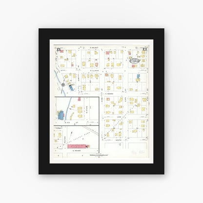 Old map wall art mockup — black gallery frame with white mat — Sanborn Fire Insurance Map from Saint Charles, Kane County, Illinois (1923), Sheet #0013