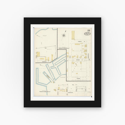 Old map wall art mockup — black gallery frame with white mat — Sanborn Fire Insurance Map from Cheboygan, Cheboygan County, Michigan (1907), Sheet #0013