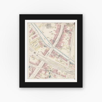 Old map wall art mockup — black gallery frame with white mat — Sanborn Fire Insurance Map from Schenectady, Schenectady County, New York (1884), Sheet #0008