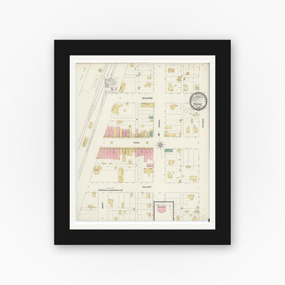 Old map wall art mockup — black gallery frame with white mat — Sanborn Fire Insurance Map from Troup, Smith County, Texas (1899), Sheet #0001