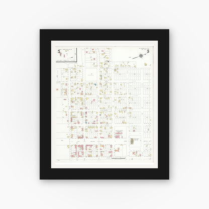 Old map wall art mockup — black gallery frame with white mat — Sanborn Fire Insurance Map from Rio Grande City, Starr County, Texas (1940), Sheet #0005