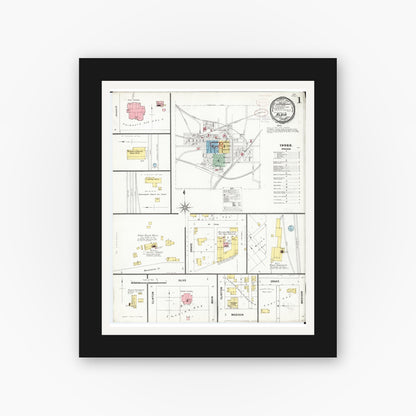Old map wall art mockup — black gallery frame with white mat — Sanborn Fire Insurance Map from Albia, Monroe County, Iowa (1899), Sheet #0001