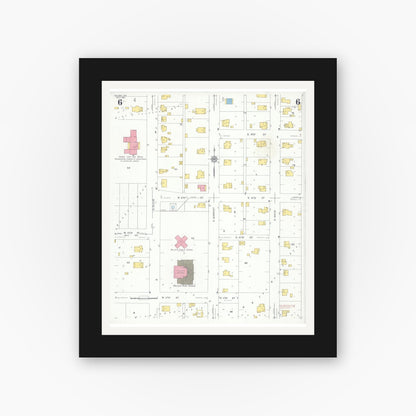Old map wall art mockup — black gallery frame with white mat — Sanborn Fire Insurance Map from Holden, Johnson County, Missouri (1931), Sheet #0006