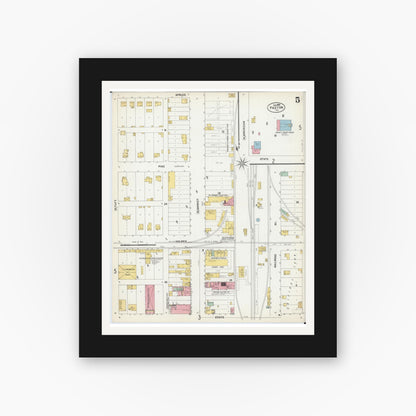 Old map wall art mockup — black gallery frame with white mat — Sanborn Fire Insurance Map from Paxton, Ford County, Illinois (1902), Sheet #0005