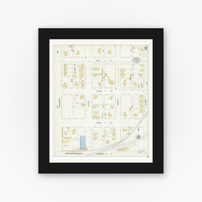 Old map wall art mockup — black gallery frame with white mat — Sanborn Fire Insurance Map from Taylor, Williamson County, Texas (1898), Sheet #0002