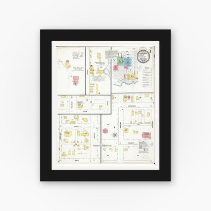 Old map wall art mockup — black gallery frame with white mat — Sanborn Fire Insurance Map from Denison, Crawford County, Iowa (1899) â€” Complete Set
