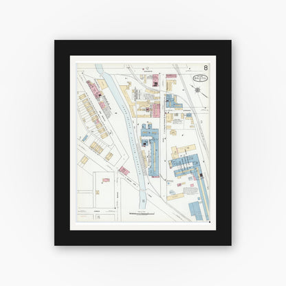 Old map wall art mockup — black gallery frame with white mat — Sanborn Fire Insurance Map from Bristol, Bucks County, Pennsylvania (1927), Sheet #0008