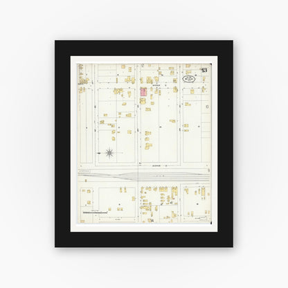 Old map wall art mockup — black gallery frame with white mat — Sanborn Fire Insurance Map from Miami, Dade County, Florida (1906), Sheet #0013