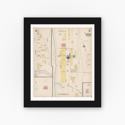 Old map wall art mockup — black gallery frame with white mat — Sanborn Fire Insurance Map from Munising, Alger County, Michigan (1923), Sheet #0008