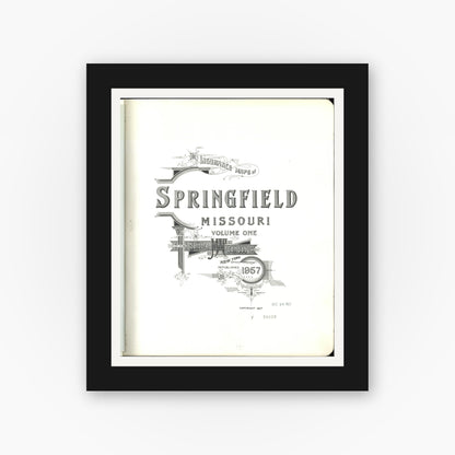 Old map wall art mockup — black gallery frame with white mat — Sanborn Fire Insurance Map from Springfield, Greene County, Missouri (1957), Sheet #0001