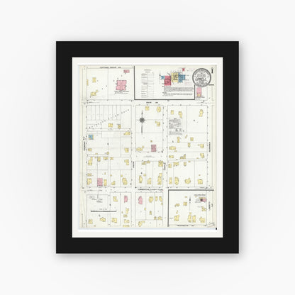 Old map wall art mockup — black gallery frame with white mat — Sanborn Fire Insurance Map from Lowell, Lake County, Indiana (1909) - Complete Map Set