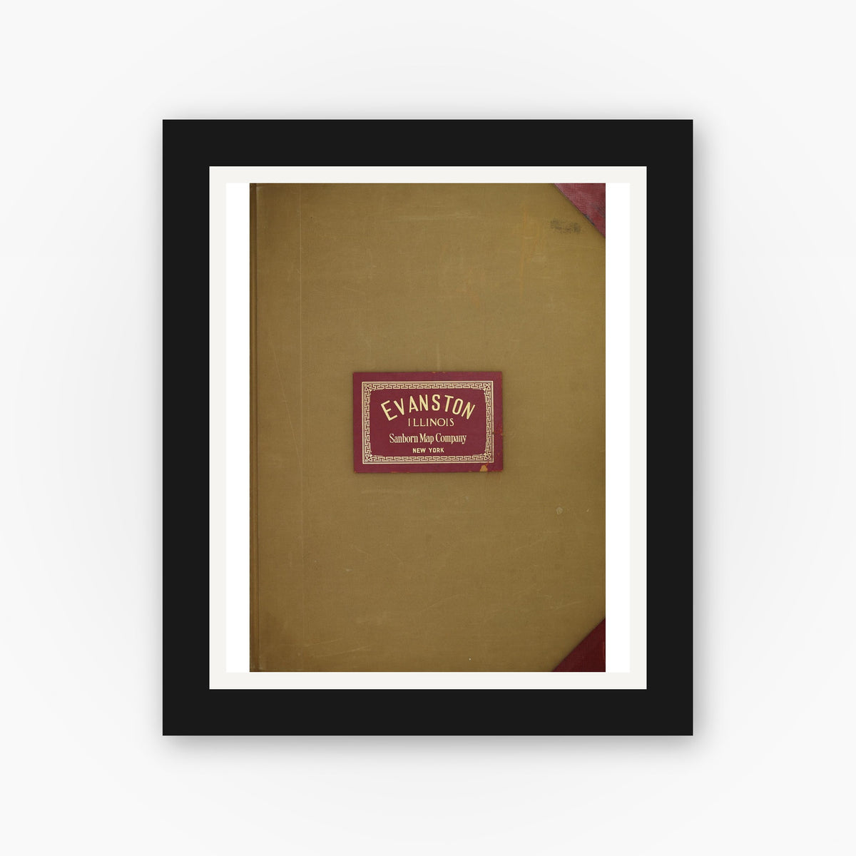 Old map wall art mockup — black gallery frame with white mat — Sanborn Fire Insurance Map from Evanston, Cook County, Illinois (1950), Sheet #0001
