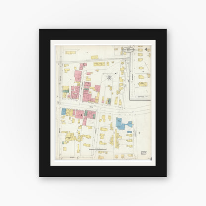 Old map wall art mockup — black gallery frame with white mat — Sanborn Fire Insurance Map from Great Barrington, Berkshire County, Massachusetts (1898), Sheet #0004