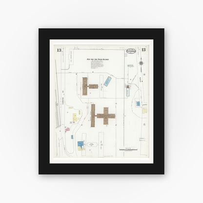 Old map wall art mockup — black gallery frame with white mat — Sanborn Fire Insurance Map from Ossining, Westchester County, New York (1924), Sheet #0013