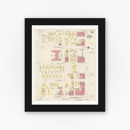 Old map wall art mockup — black gallery frame with white mat — Sanborn Fire Insurance Map from Anaheim, Orange County, California (1922), Sheet #0012