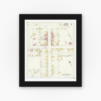Old map wall art mockup — black gallery frame with white mat — Sanborn Fire Insurance Map from Kingston, Ross County, Ohio (1915), Sheet #0004