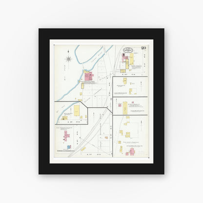 Old map wall art mockup — black gallery frame with white mat — Sanborn Fire Insurance Map from Faribault, Rice County, Minnesota (1909), Sheet #0020