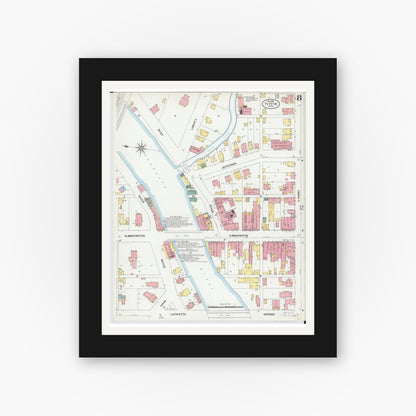 Old map wall art mockup — black gallery frame with white mat — Sanborn Fire Insurance Map from Tiffin, Seneca County, Ohio (1901), Sheet #0008