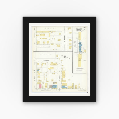 Old map wall art mockup — black gallery frame with white mat — Sanborn Fire Insurance Map from San Angelo, Tom Green County, Texas (1913), Sheet #0017