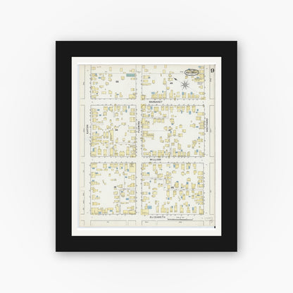 Old map wall art mockup — black gallery frame with white mat — Sanborn Fire Insurance Map from Key West, Monroe County, Florida (1892), Sheet #0009
