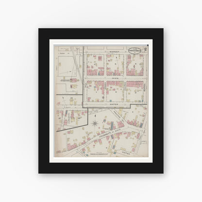 Old map wall art mockup — black gallery frame with white mat — Sanborn Fire Insurance Map from Charlottesville, Independent Cities, Virginia (1886), Sheet #0002