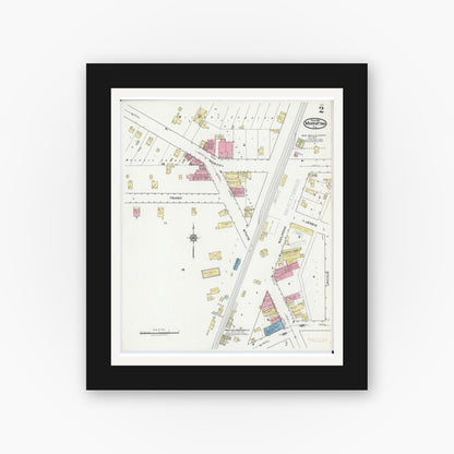 Old map wall art mockup — black gallery frame with white mat — Sanborn Fire Insurance Map from Manhattan, Will County, Illinois (1921), Sheet #0002