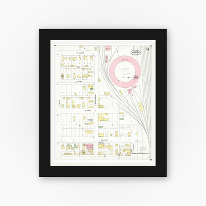 Old map wall art mockup — black gallery frame with white mat — Sanborn Fire Insurance Map from Creston, Union County, Iowa (1899), Sheet #0006