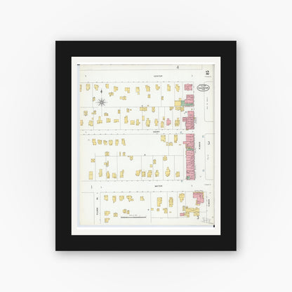 Old map wall art mockup — black gallery frame with white mat — Sanborn Fire Insurance Map from Chardon, Geauga County, Ohio (1904), Sheet #0002