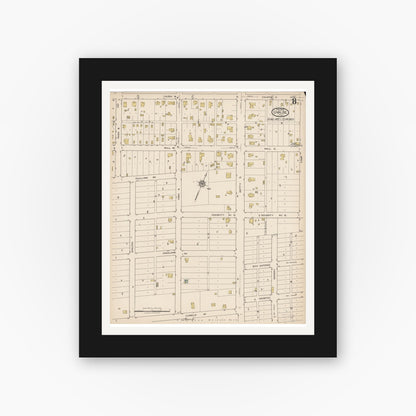 Old map wall art mockup — black gallery frame with white mat — Sanborn Fire Insurance Map from Uvalde, Uvalde County, Texas (1922), Sheet #0008