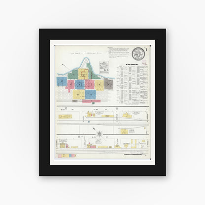 Old map wall art mockup — black gallery frame with white mat — Sanborn Fire Insurance Map from Lake City, Wabasha County, Minnesota (1909) - Complete Map Set