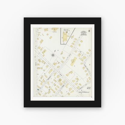 Old map wall art mockup — black gallery frame with white mat — Sanborn Fire Insurance Map from Milton, Norfolk County, Massachusetts (1906), Sheet #0003