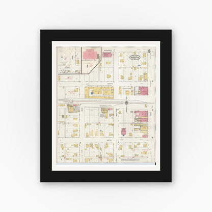 Old map wall art mockup — black gallery frame with white mat — Sanborn Fire Insurance Map from Remington, Jasper County, Indiana (1932), Sheet #0003