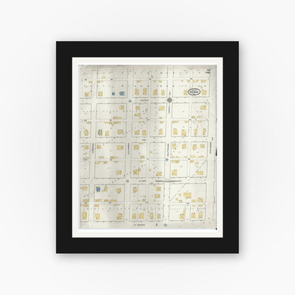 Old map wall art mockup — black gallery frame with white mat — Sanborn Fire Insurance Map from Berne, Adams County, Indiana (1919), Sheet #0002