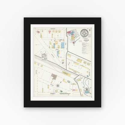 Old map wall art mockup — black gallery frame with white mat — Sanborn Fire Insurance Map from Del Rio, Val Verde County, Texas (1905), Sheet #0001