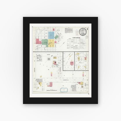 Old map wall art mockup — black gallery frame with white mat — Sanborn Fire Insurance Map from Lebanon, Laclede County, Missouri (1900), Sheet #0001