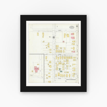 Old map wall art mockup — black gallery frame with white mat — Sanborn Fire Insurance Map from Warren, Warren County, Pennsylvania (1904), Sheet #0008