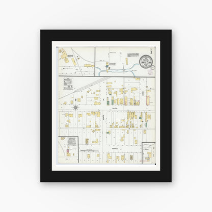 Old map wall art mockup — black gallery frame with white mat — Sanborn Fire Insurance Map from White Cloud, Newaygo County, Michigan (1902), Sheet #0001