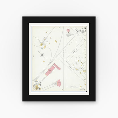 Old map wall art mockup — black gallery frame with white mat — Sanborn Fire Insurance Map from Findlay, Hancock County, Ohio (1901), Sheet #0031
