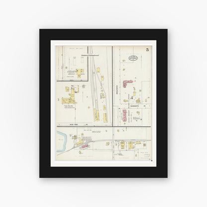 Old map wall art mockup — black gallery frame with white mat — Sanborn Fire Insurance Map from De Land, Volusia County, Florida (1897), Sheet #0005