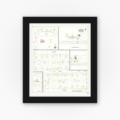 Old map wall art mockup — black gallery frame with white mat — Sanborn Fire Insurance Map from Seymour, Wayne County, Iowa (1913), Sheet #0004