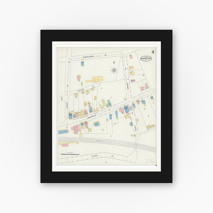 Old map wall art mockup — black gallery frame with white mat — Sanborn Fire Insurance Map from Downingtown, Chester County, Pennsylvania (1898), Sheet #0004