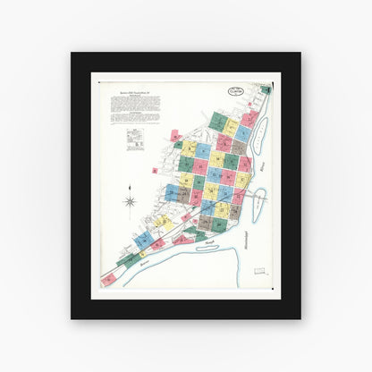 Old map wall art mockup — black gallery frame with white mat — Sanborn Fire Insurance Map from Clinton, Clinton County, Iowa (1909) â€” Complete Set