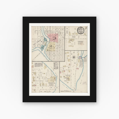 Old map wall art mockup — black gallery frame with white mat — Sanborn Fire Insurance Map from Jefferson, Jefferson County, Wisconsin (1884), Sheet #0001