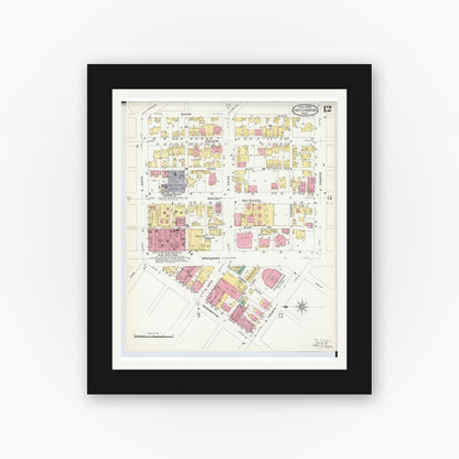 Old map wall art mockup — black gallery frame with white mat — Sanborn Fire Insurance Map from East Liverpool, Columbiana County, Ohio (1908), Sheet #0012