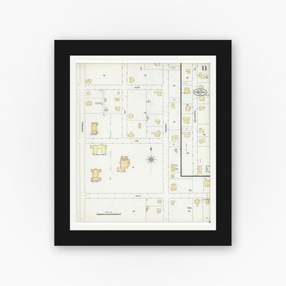Old map wall art mockup — black gallery frame with white mat — Sanborn Fire Insurance Map from Commerce, Hunt County, Texas (1906), Sheet #0011
