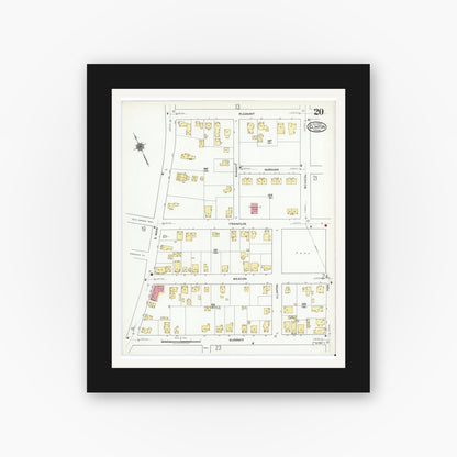 Old map wall art mockup — black gallery frame with white mat — Sanborn Fire Insurance Map from Clinton, Worcester County, Massachusetts (1919), Sheet #0020