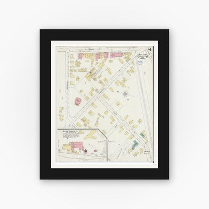 Old map wall art mockup — black gallery frame with white mat — Sanborn Fire Insurance Map from Franklin, Norfolk County, Massachusetts (1894), Sheet #0004