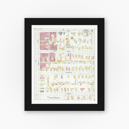 Old map wall art mockup — black gallery frame with white mat — Sanborn Fire Insurance Map from Paris, Edgar County, Illinois (1900), Sheet #0004